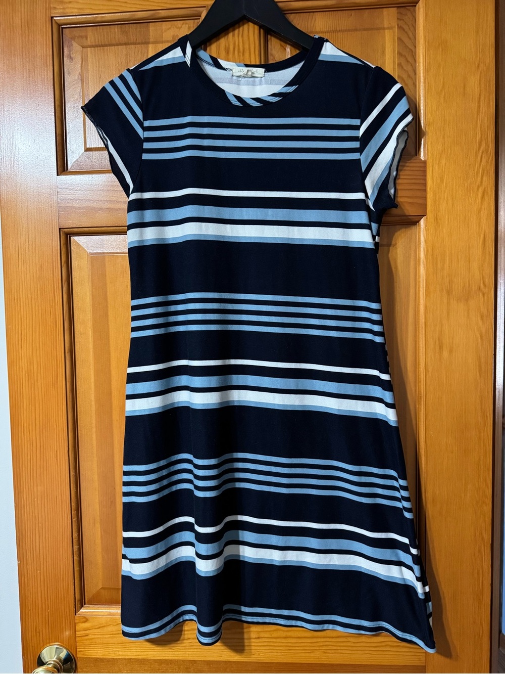 Ultra Flirt Navy & Light Blue Striped Midi Dress
